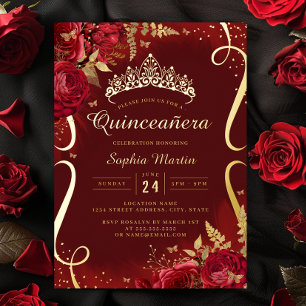 Invitation En Aluminium Photo Or Rose Fleurs Défilant Quinceanera