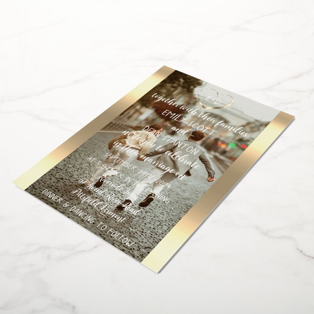 Invitation En Aluminium Photo personnalisée Monogramme Événement Coeur mod (Rotation)