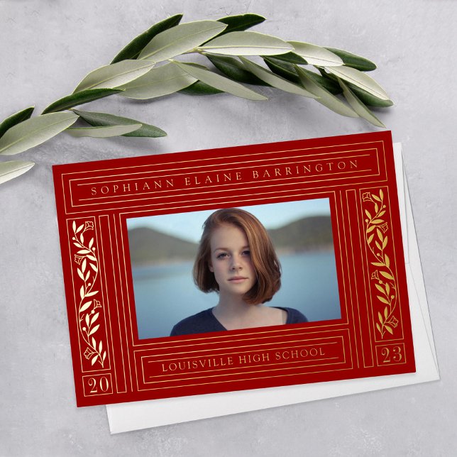 Invitation En Aluminium Photo Red and Gold Graduation (Créateur téléchargé)