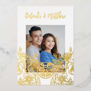 Invitation En Aluminium Photo Red Gold Mariage chinois