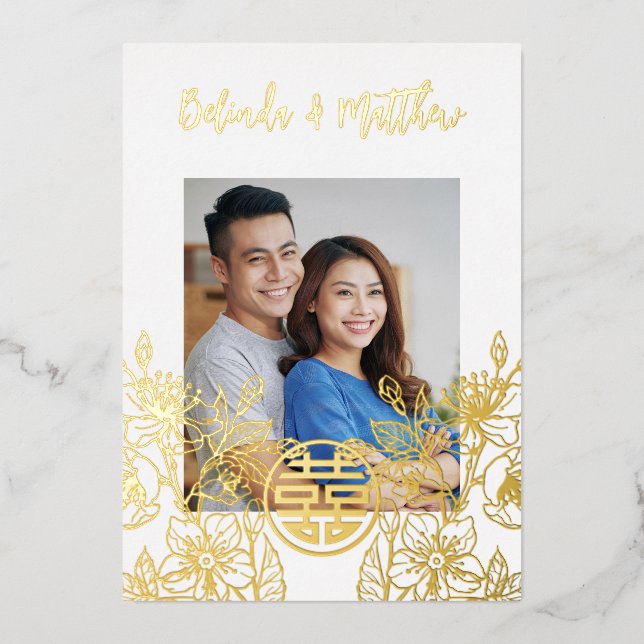 Invitation En Aluminium Photo Red Gold Mariage chinois (Recto)