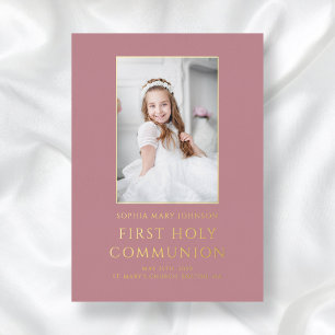 Invitation En Aluminium Photo rose Fille Première Sainte Communion Or