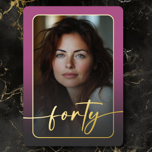 Invitation En Aluminium Photo rose minimaliste moderne quarantième anniver