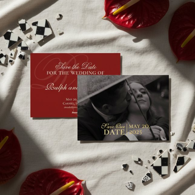 Invitation En Aluminium Photo rouge classique et mariage à l'huile Enregis (Luxury Classic Red Wedding Suite Theme with options to personalize for your special day!)