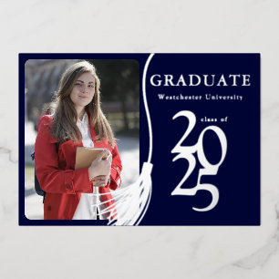 Invitation En Aluminium Photo simple élégante Marine Blue Graduation Party