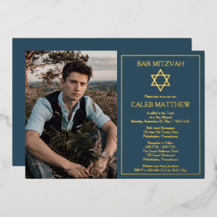 Invitation En Aluminium Photo   Star of David Dark Blue Bar Mitzvah