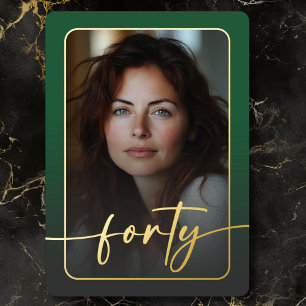 Invitation En Aluminium Photo verte minimaliste moderne quarantième annive