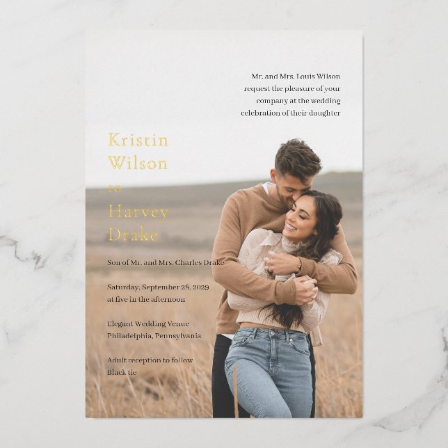 Invitation En Aluminium Photographie noir et blanc élégant Mariage moderne (Recto)