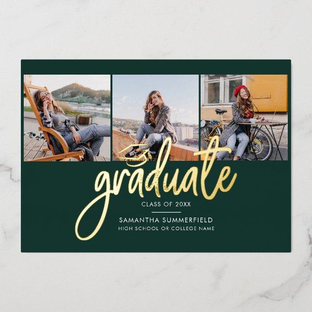 Invitation En Aluminium Photos de Graduation Grad 2025 Gold Foil Faire-par (Recto)