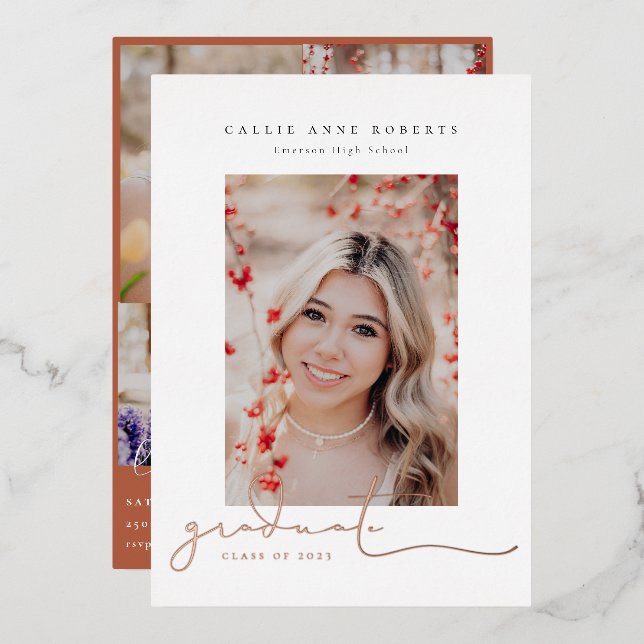 Invitation En Aluminium Photos Scriptées Diplôme Photo (Recto/Verso)