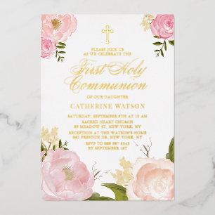 Invitation En Aluminium Pierre rose pâle rose pâle Floral Première sainte 