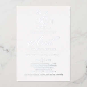 Invitation En Aluminium Pile argenté délicate   Mariage de monogramme offi