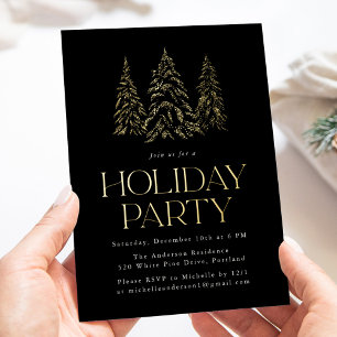 Invitation En Aluminium Pine d'hiver mousseuse Fête de Fêtes Noire