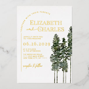 Invitation En Aluminium Pine Trees Rustique Minimaliste Mariage élégant