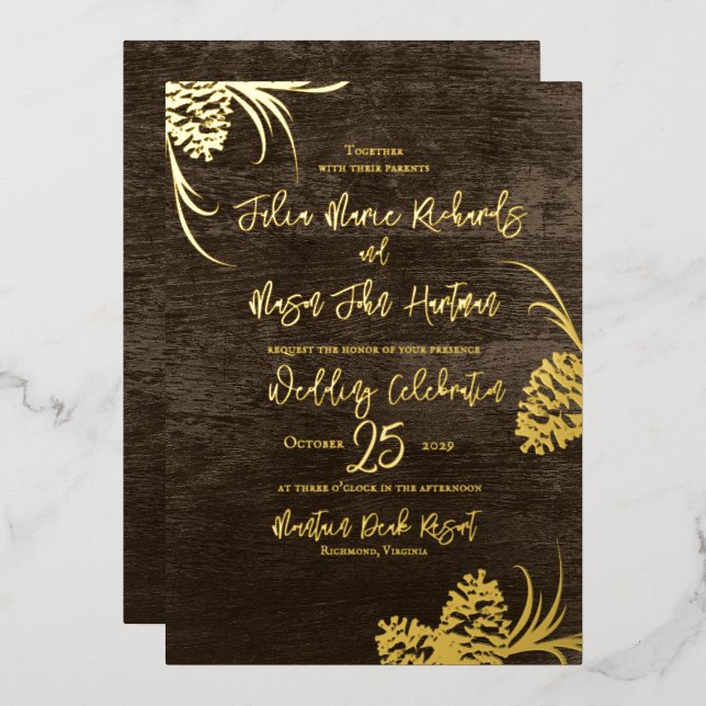 Invitation En Aluminium Pinecones et Barne Wood (Recto/Verso)