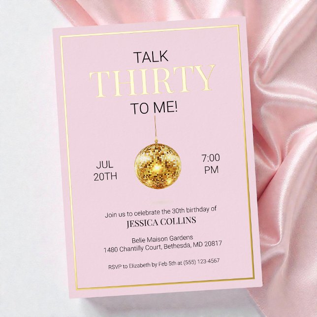 Invitation En Aluminium Pink and Gold Talk Trente à moi 30e anniversaire (Pink and Gold Talk Thirty to Me 30th Birthday Foil Invitation)