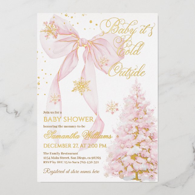 Invitation En Aluminium Pink Bow Froid Dehors Baby Girl Douche (Recto)