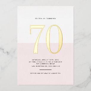 Invitation En Aluminium Pink et blanc moderne 70e anniversaire Gold Foil