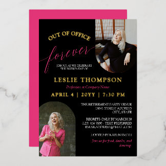 Invitation En Aluminium Pink Gold 2 Photos Out of Office Retirement Party