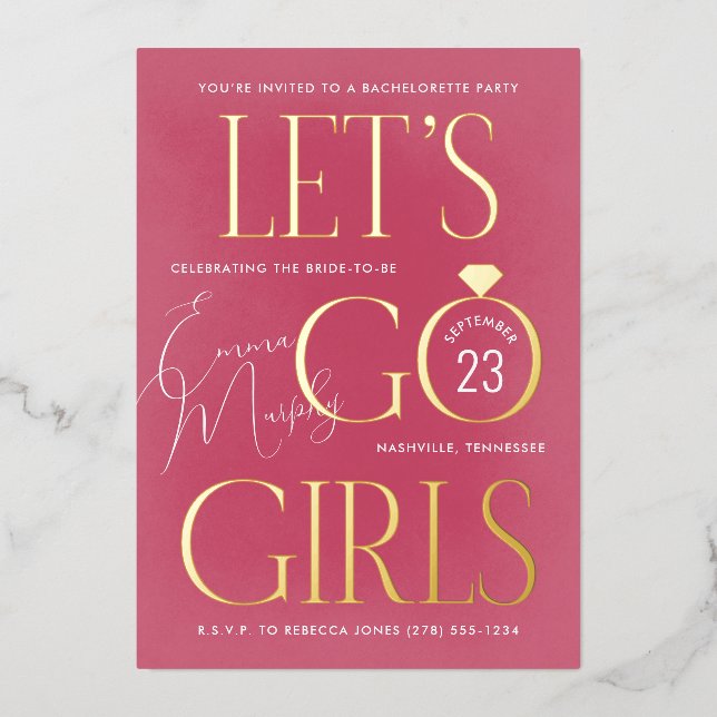 Invitation En Aluminium Pink Lets Go Girls Bachelorette Party (Recto)