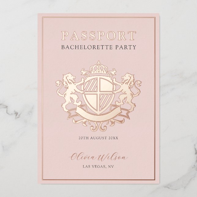 Invitation En Aluminium Pink & Rose Gold Passport Bachelorette (Recto)