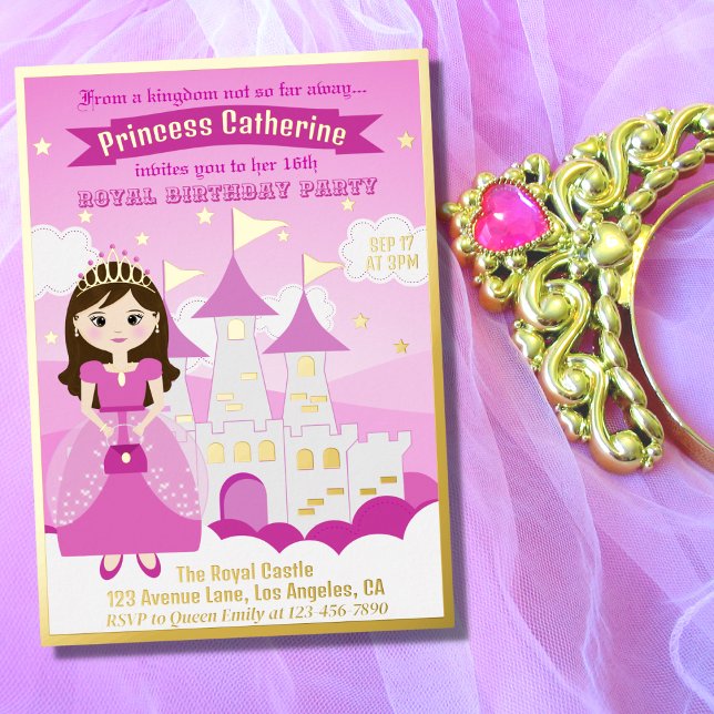 Invitation En Aluminium Pink Royal Princess Castle Girl Anniversaire (Créateur téléchargé)