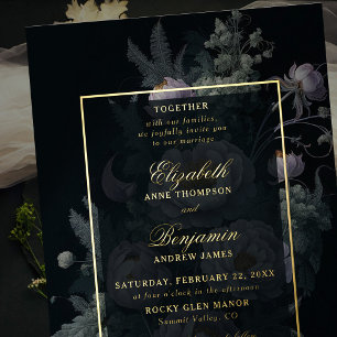 Invitation En Aluminium Pivoine Florale Élégante Dorée Mariage Vintage Hum