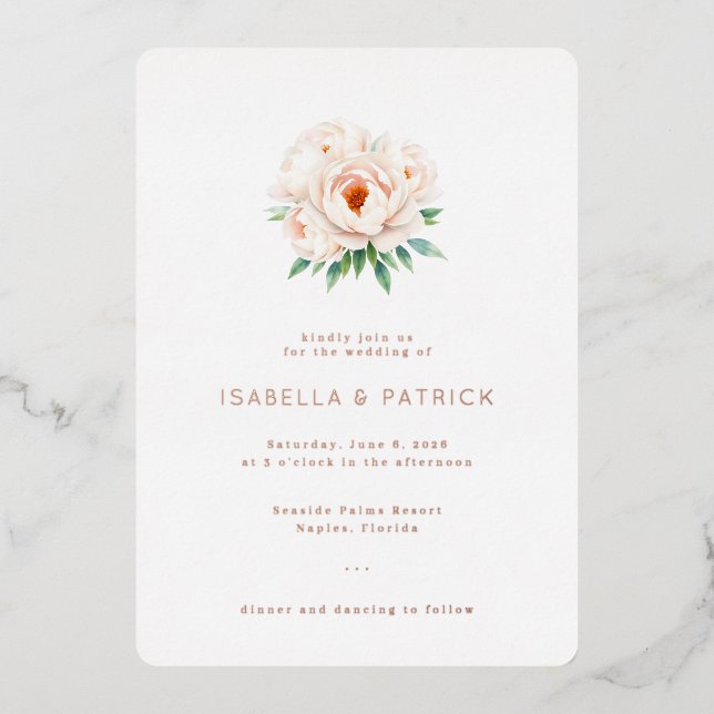 Invitation En Aluminium Pivoines Aquarelle Rose Romantique (Recto)