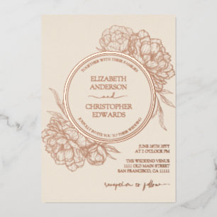 Invitation En Aluminium Pivoines Floral Élégant Mariage Or Rose Réel