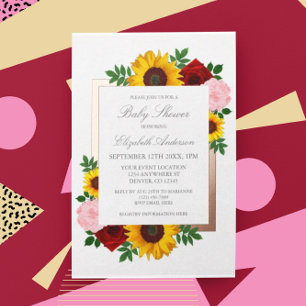 Invitation En Aluminium Pivoines Rose Tournesol Fleur Automnale Baby Showe