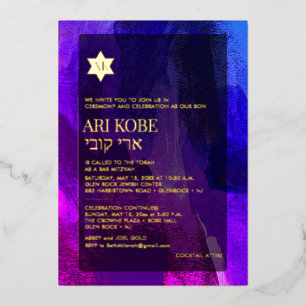Invitation En Aluminium PixDezines Bar Mitzvah Moderne Abstrait Aquarelle
