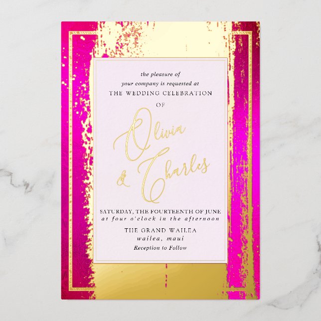 Invitation En Aluminium PixDezines Double Bonheur Hot rose n Real (Recto)