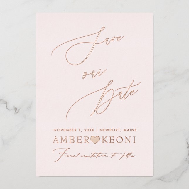 Invitation En Aluminium PixDezines Enregistrer Date Luxe Calligraphie Rose (Recto)