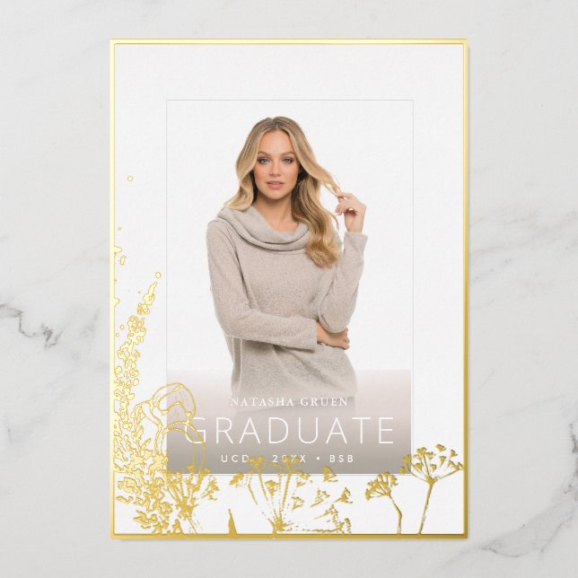 Invitation En Aluminium PixDezines Graduation Herbaceous Real Gold (Recto)