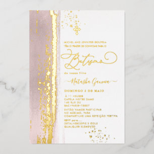 Invitation En Aluminium PixDezines H2 Dusty Rose Batismo Real Gold Foil