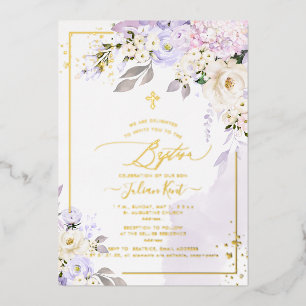 Invitation En Aluminium PixDezines H2 Hortensias Roses Crème Baptême Feuil