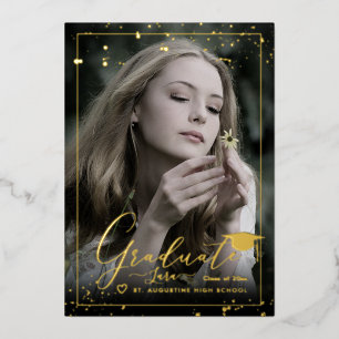 Invitation En Aluminium PixDezines Real Gold Foil Calligraphie Graduation