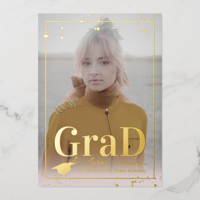 Invitation En Aluminium PixDezines Real Gold Foil Graduation (Recto)