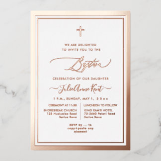 Invitation En Aluminium PixDezines Rose Gold Foil Baptême