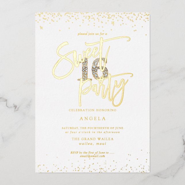 Invitation En Aluminium PixDezines Sweet 16 Diamond Silver Gold (Recto)