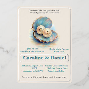 Invitation En Aluminium Plage Mariage Pearls Shell Elégant thème Océan