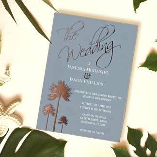 Invitation En Aluminium Plage Palm Trees Dusty Bleu Mariage tropical