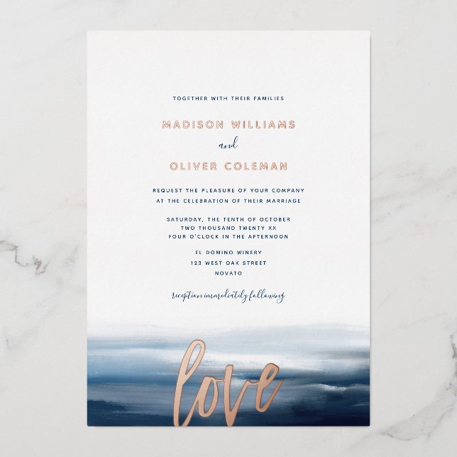 Invitation En Aluminium Plage peinte moderne Mariage à thème Océan (Recto)