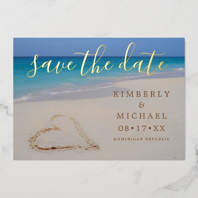 Invitation En Aluminium Plage tropicale avec coeur de sable Économisez la  (Recto)