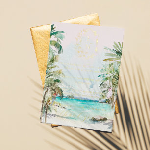 Invitation En Aluminium Plage tropicale   Merci de table Mariage Monogramm