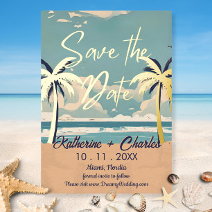 Invitation En Aluminium Plage Vintage Tropical Palmier Faire Part de Date 