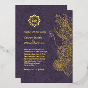 Invitation En Aluminium Plum et or Mandala et Mariage Ganesha Foil