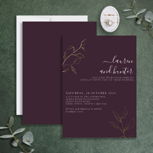 Invitation En Aluminium Plum moderne violet Script Botanique Mariage Or