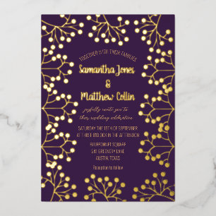 Invitation En Aluminium Plum Purple Bébé's Breath Floral Gold Foil Mariage