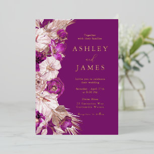 Invitation En Aluminium Plum violet & Blush Rose Mariage Gold Foil
